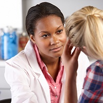 Image from vignette: Physician consoling victim. Image from vignette: Counselor debriefing session.